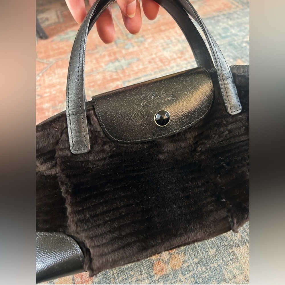 LONGCHAMP Fur & Leather Mini Handbag Brown Black RARE - Picture 5 of 16